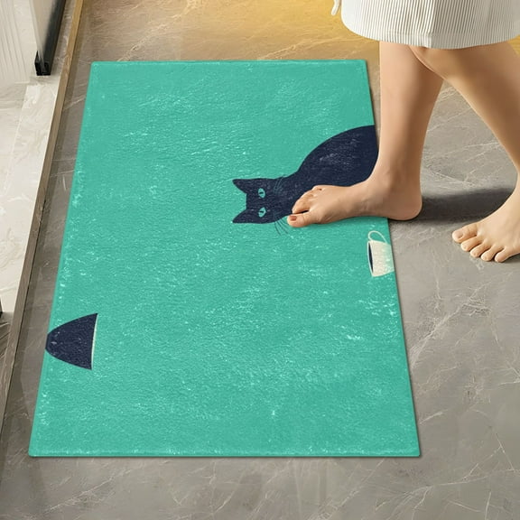 Yayeee Bath Rug for Bathroom Floor Non Slip Rectangle Fluffy Soft Absorbent Mat, 16"x24", Green Cat
