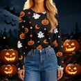 thumbnail image 5 of Garbnen S-5XL Halloween Shirts for Women Long Sleeve Pumpkin Ghost Cat Womens Graphic Tshirts Plus Size Holiday Women Pullover White XL, 5 of 7
