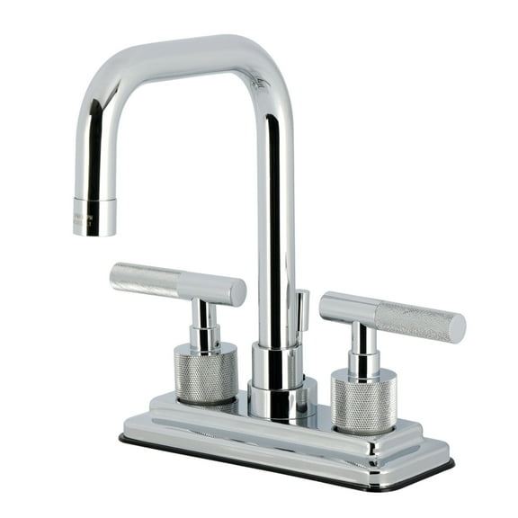 Kingston Brass KS6641KNL Knurled Double-Handle 3-Hole Deck Mount 4-Inch Centerset Bathroom Faucet with Brass Pop-Up in Polished Chrome