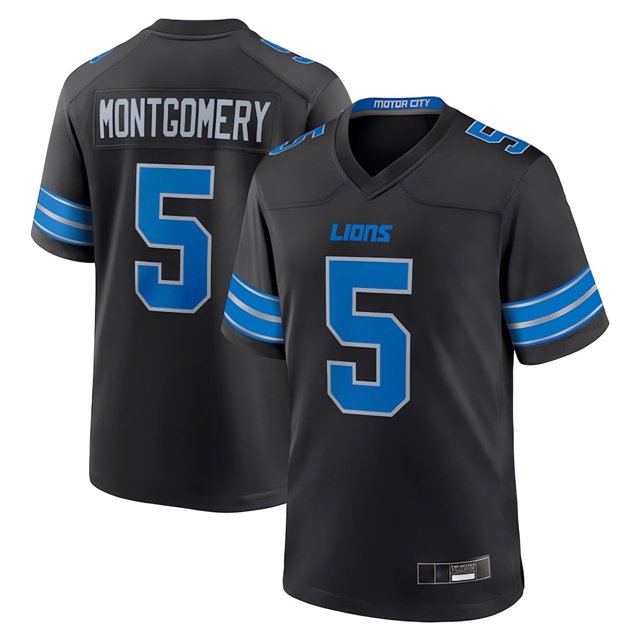 Men's Detroit Montgomery 5 Black Player Game Stitched T-shirts Performance Top, X-Large