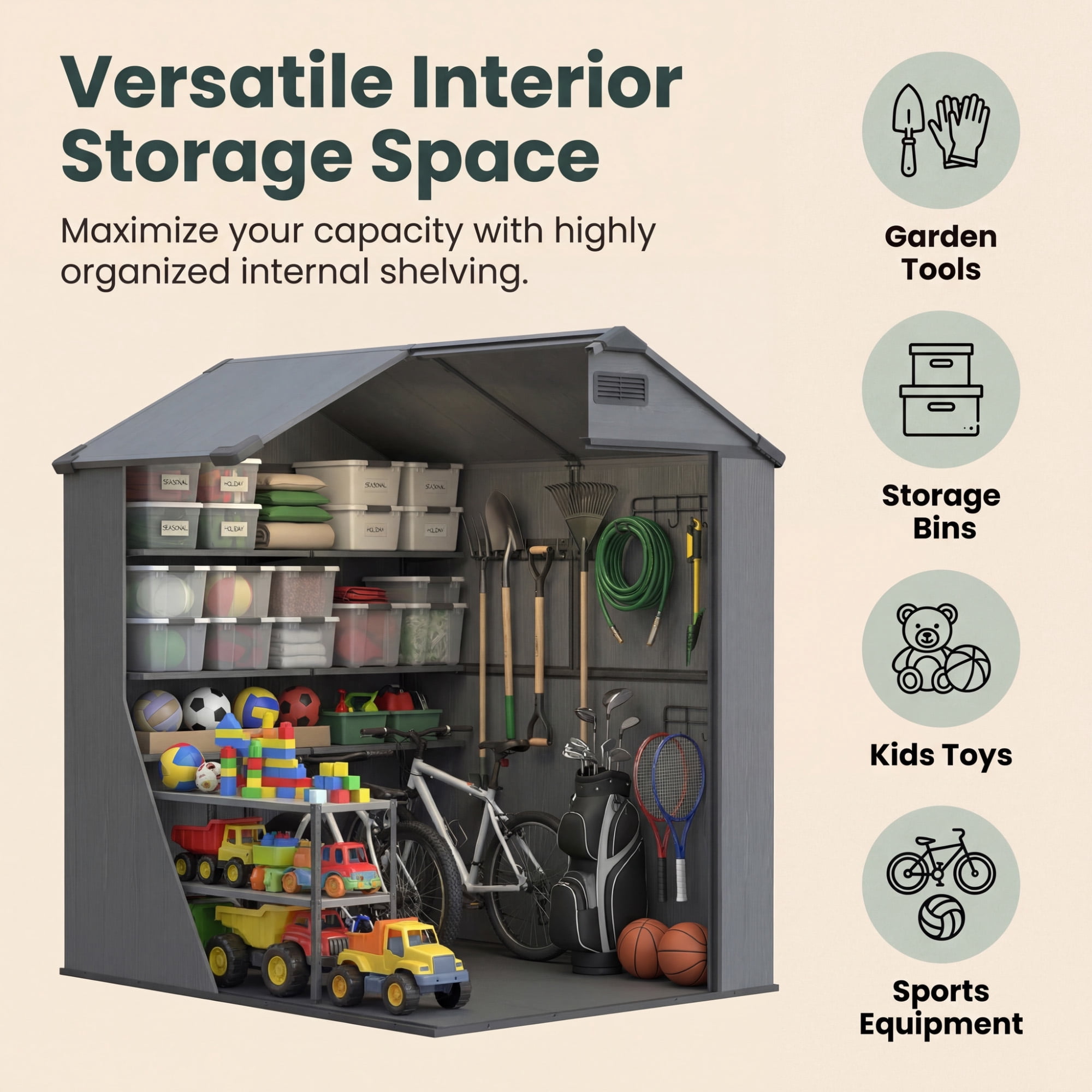 Patiowell 4'x6' Outdoor Storage Shed – Heavy-Duty Double-Wall Resin, Lockable Door with Window, Built-in Ventilation, Strong Floor, Quick DIY Assembly for Garden & Tool Storage, Dark Gray