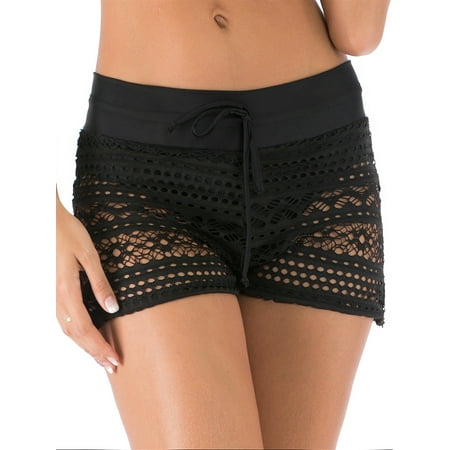 Women High Waist Swim Shorts+Briefs Plus Size S-2XL Bikini Tankini Bottom Pants Lace Hollow Out Swimsuit Swimwear Sexy Swimwear Swimming Bathing Suit Beachwear
