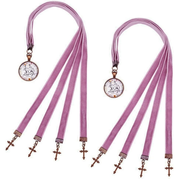 2 PCS Velvet Ribbons Bible Bookmarks 14.45" Bible Bookmarks with 4 Velvet Ribbons Book Marks with Alloy Pendant Multi-Strand Bookmarker Bible Bookmarks for Women Men Book Lovers for diy