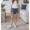 thumbnail image 3 of KIDSCOOL Girls Denim Shorts Button Fly 5-14T Ripped Summer Jean Half Pants,Mid Blue, 11-12 Years, 3 of 8