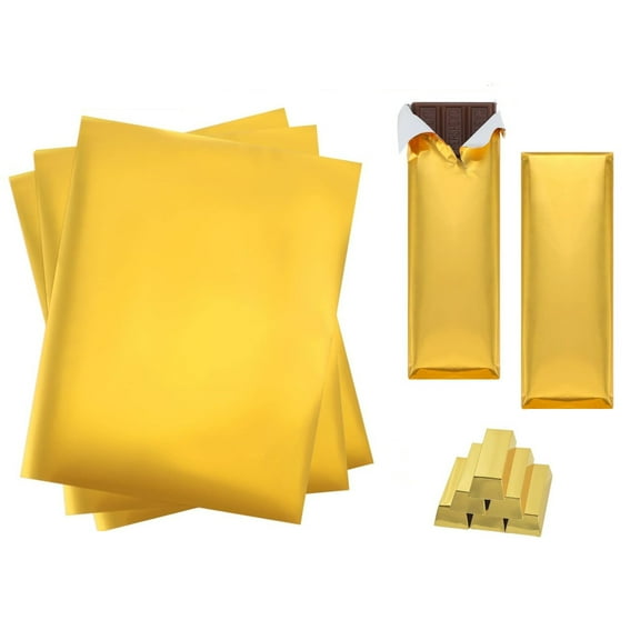 Naisfei 120 Pcs Candy Wrappers Paper, Size 6.3" X 7.48" Chocolate Bar Wrappers with Thick Paper Backing,for DIY Candies, Fudge, Brownies, Caramel, Sweets for Homemade Gift Party (Gold)