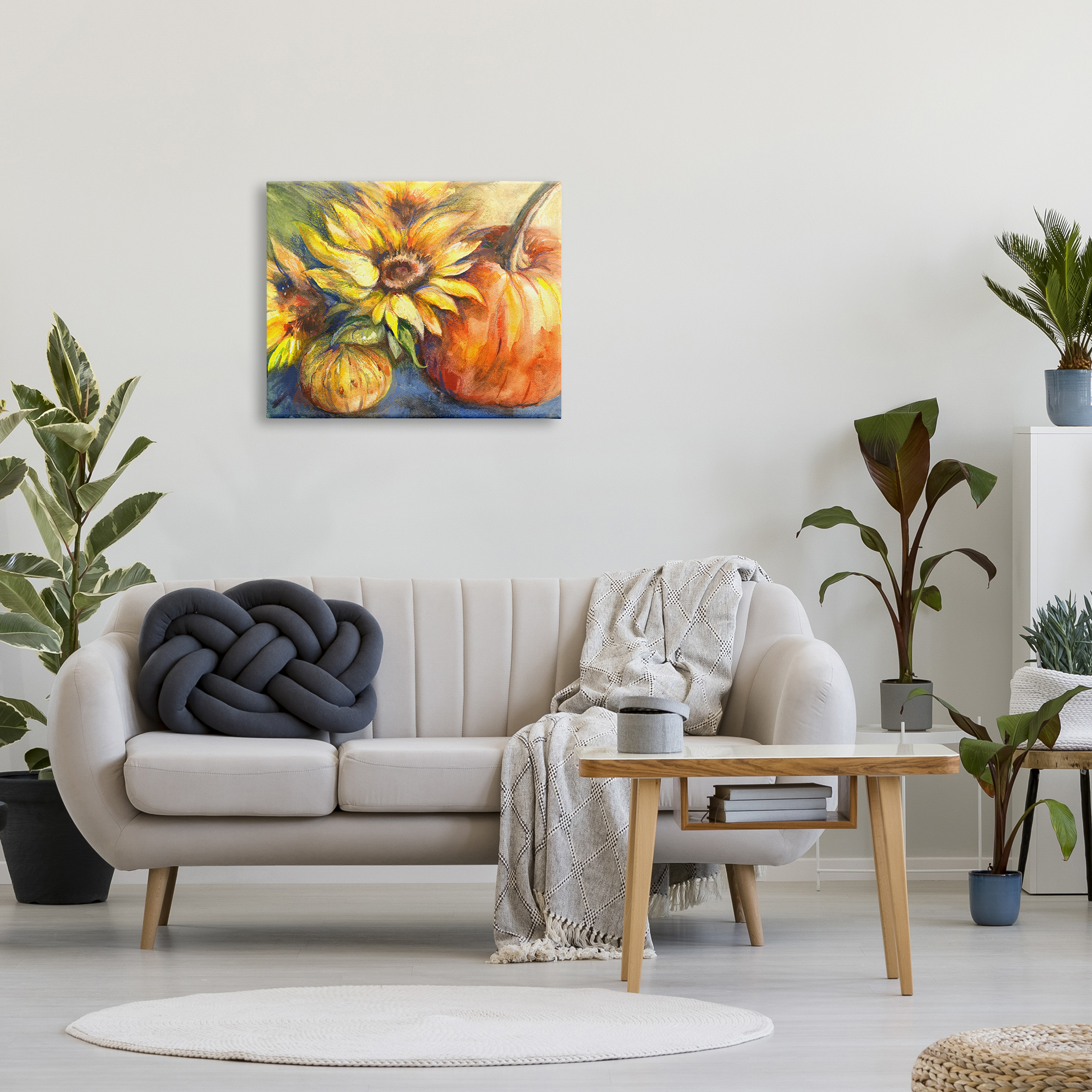 Stupell Industries Fall Sunflowers & Gourds Botanical & Floral Painting Gallery Wrapped Canvas Art Print Wall Art, 30 x 24