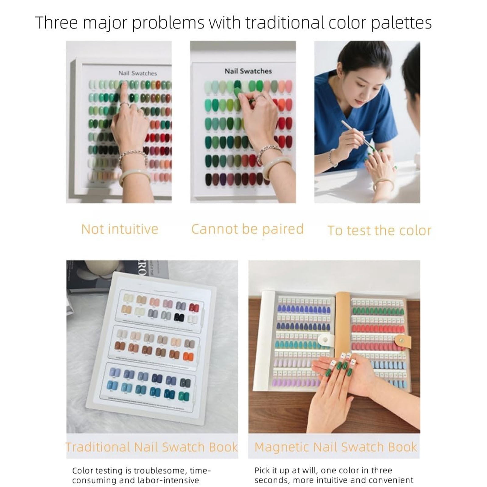 Nail Color Chart 180 Colors White - Nail Book Nail Color Display Book Organizer Withmagnetic Tips Salon Color & Stand for Easy Preview & Storage, Nail Art, Nail Patch, Easter, St. Makeup Organizers