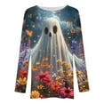 thumbnail image 4 of Jsaierl Women's Halloween Shirts Plus Size Pumpkin Ghost Print Tees Work Crewneck T-shirt Long Sleeve Tunic Blouse Tops Halloween Party Supplies, 4 of 5