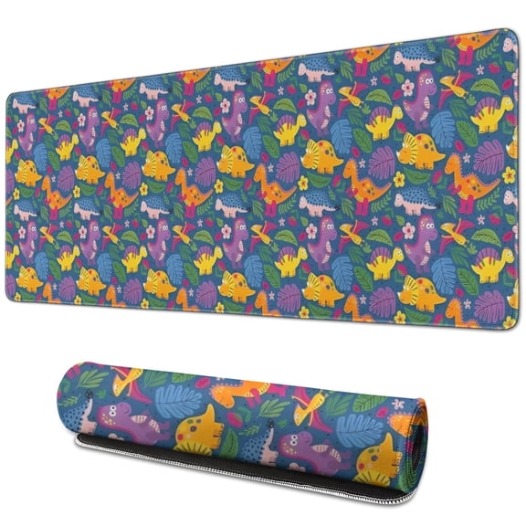Long Mouse Pads for Desk,Colorful Dinosaurs Floral Motifs Pattern Desk Mats on Top Of Desks, Desk Mouse Pad Extra Large with 3mm Non-Slip Base and Stitched Edge for Gaming,Office,Work,Home 31.5"x11.8"