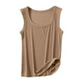 thumbnail image 2 of Plus Size Tank Tops for Women Sleeveless Solid Color Square Neck Tank Home Top Thin Bottoming Shirt Khaki 2XL, 2 of 6
