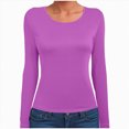 thumbnail image 4 of Towmus Slim Fitted Long Sleeve Shirts for Women Solid Color Crewneck Tees Casual Tight Basic Tops, 4 of 6