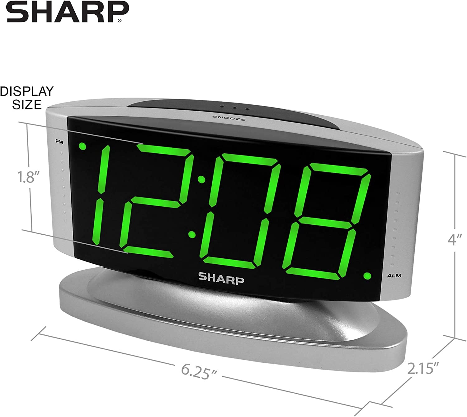 Home LED Digital Alarm Clock – Swivel Base - Outlet Powered, Simple Operation, Alarm, Snooze, Brightness Dimmer, Big Green Digit Display, Silver Case