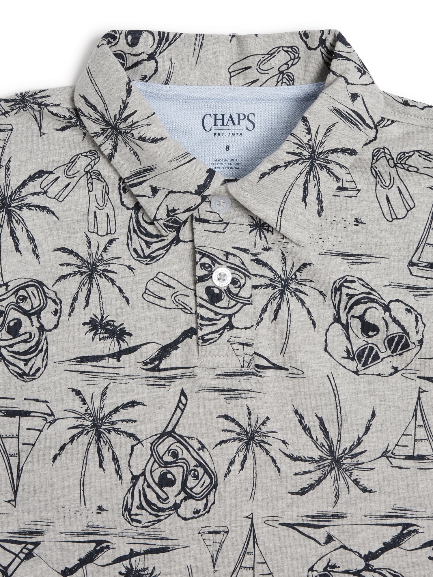 Chaps Boys Allover Print Short Sleeve Cotton Polo Shirt, Sizes 4-18
