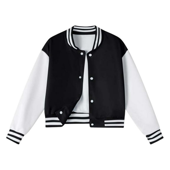 Likimi Toddler Girls Baseball Jacket Long Sleeve Color Block Crew Neck Coat With Button Casual Spring Autumn Outerwear Size 3-4 Years Black