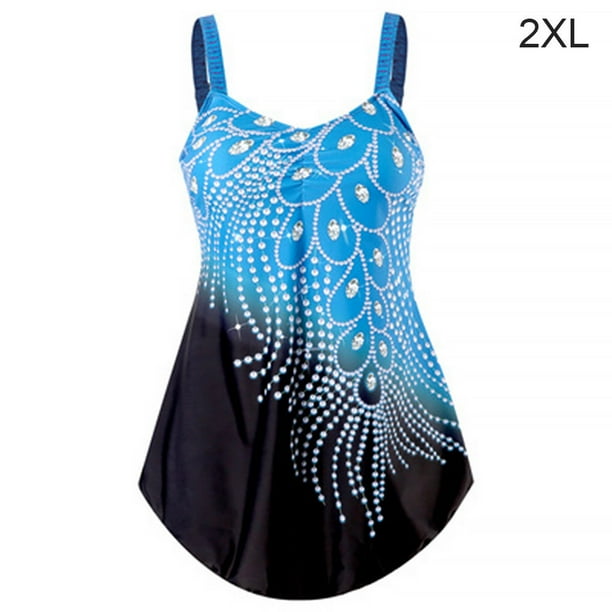 Advancent 2021 traje de baño Sexy de piezas para mujer, traje de baño acolchado, traje de baño estampado sin espalda, traje de baño con Traje de baño Lago azul XXL
