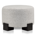 thumbnail image 1 of Bouclair Black And White Round Fabric Ottoman on Wooden Legs, 1 of 7
