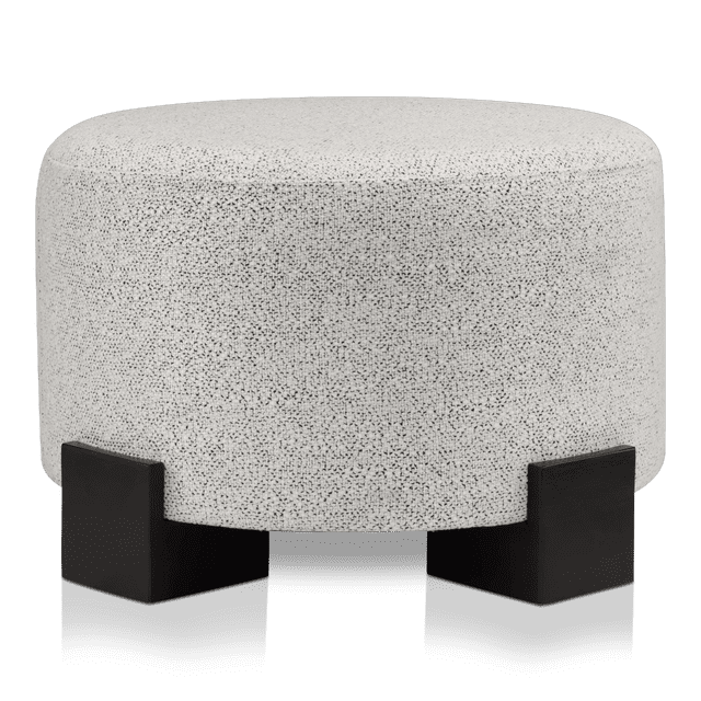 Bouclair Black And White Round Fabric Ottoman on Wooden Legs