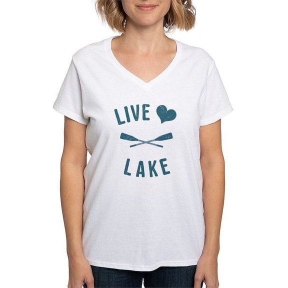 CafePress - Live Love Lake Women's V Neck T Shirt - Womens Cotton V-Neck T-shirt