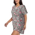 thumbnail image 2 of Uemuo Rose Mix Leopard 3 Pattern Women's Short-Sleeved Pajama, Button-Front Loungewear, 2-Piece Summer Sleepwear, Elastic Drawstring Shorts-Large, 2 of 7