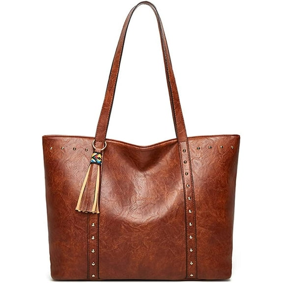 CoCopeaunts Large Capacity Shoulder Bag for Women Soft Faux Leather Tote Bag Top Handle Handbag Retro Satchel