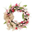 thumbnail image 2 of Spring Tulip Wreath for Front Door, Easter Decoration with Pink Red White Artificial Flowers And Burlap Bow, 2 of 7