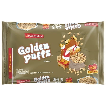 Malt-O-Meal Golden Puffs® Kids Breakfast Cereal, Sweetened Puffed Wheat, Family Size Bulk Bagged Cereal, 34.5 oz - 1 Ct