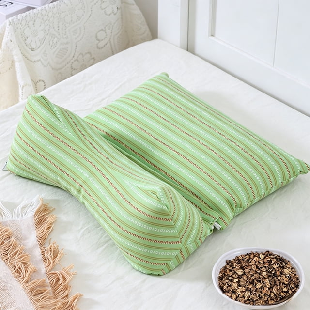 Multifunctional Triangular Neck and Lower Back Support Pillow, Natural Buckwheat Filling, Breathable Linen Cover, Removable Washable Case, 39x37x8 cm, Beige/Navy/Mint Green