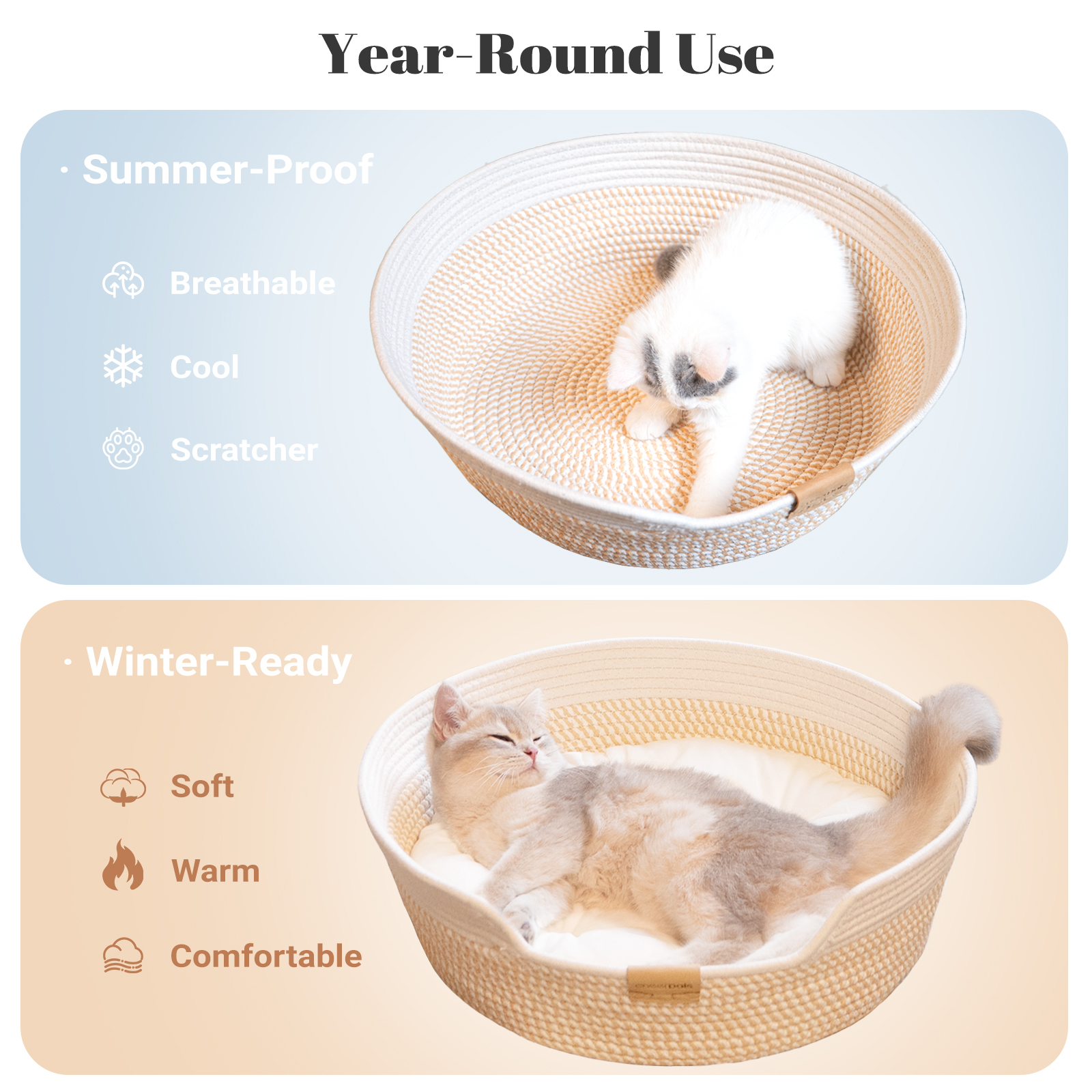 CheerPals Cat Bed with Washable Cushion, White photo 4