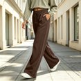 thumbnail image 6 of Women's Soft Extra Wide Leg Pants with Pockets Drawstring High Waist Pull-On Casual Sweatpants Baggy Comfy Athletic Joggers Brown XXL, 6 of 7