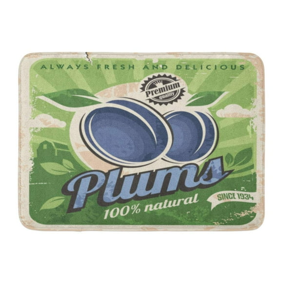 YUSDECOR Barn Green Advertisement Farm Fresh Organic Plums Retro Design on Old Food and Fruits Agriculture Bio Rug Doormat Bath Mat 23.6x15.7 inch