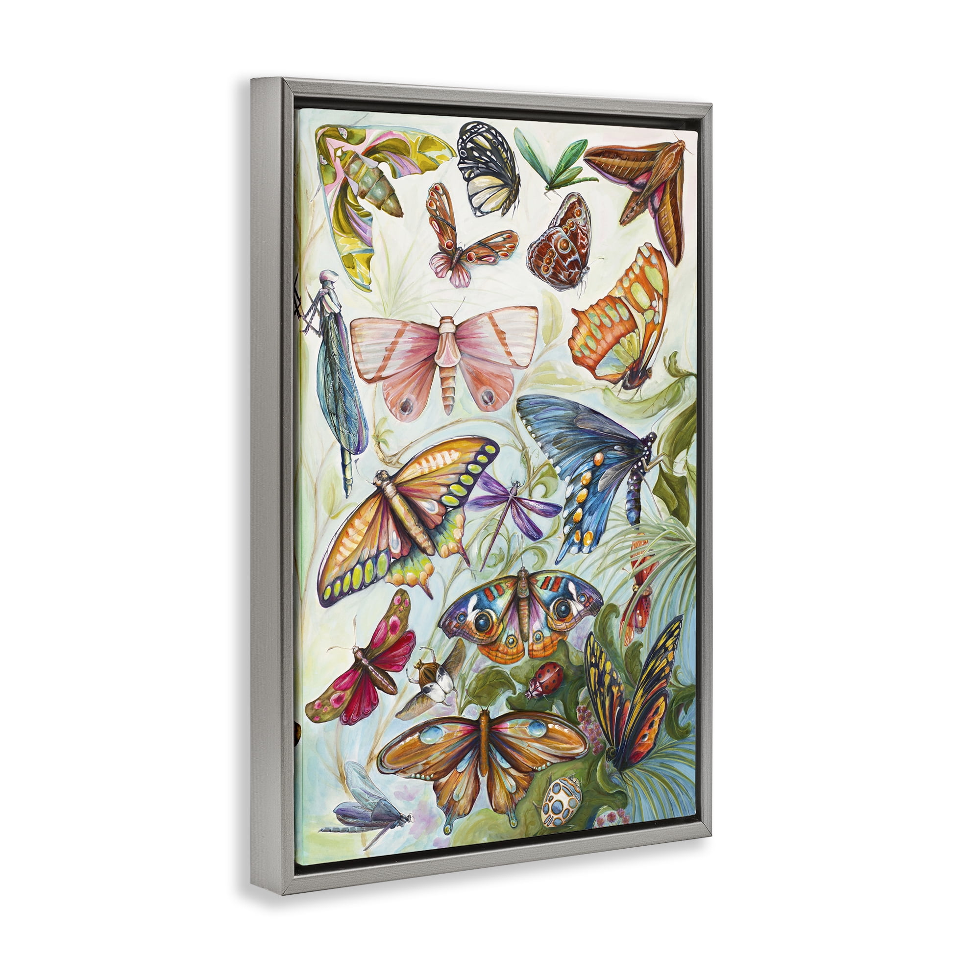 Stupell Industries Colorful Butterfly Conservatory Gray Framed Floater Canvas Wall Art, design by Diannart