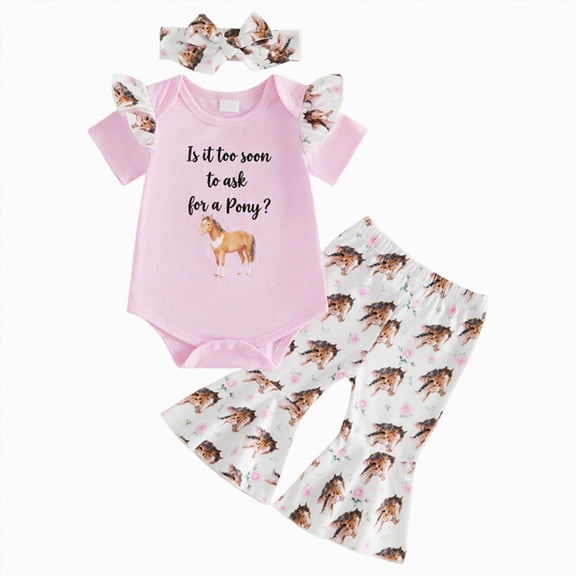 mgoYE Western Baby Girl Clothes Boots Bodysuit Romper Flared Pants Headband Cowgirl Country Outfit Size 3-6 Months