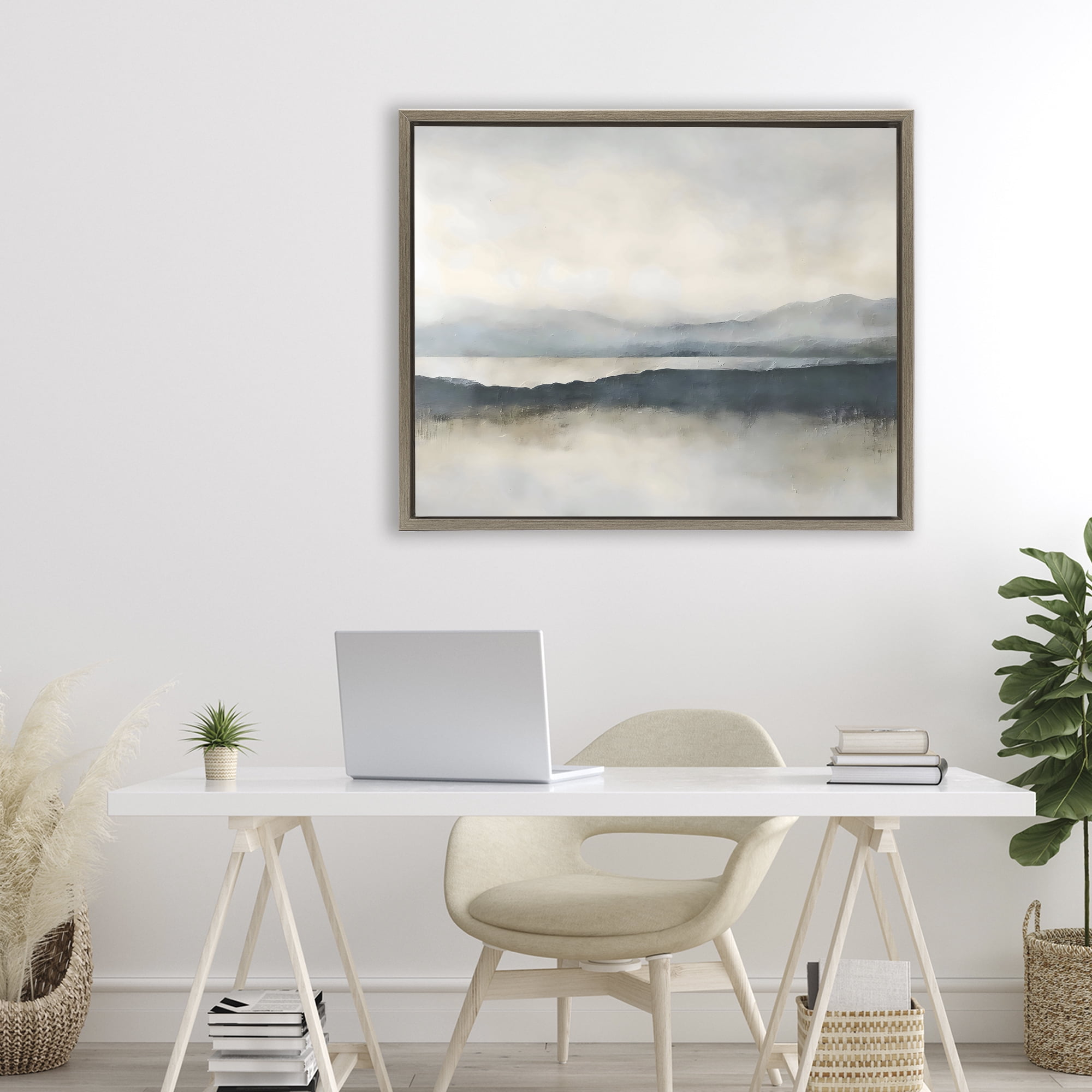 Stupell Industries Muted Horizon Mountainscape Brown Framed Floater Canvas Wall Art, design by Riley B