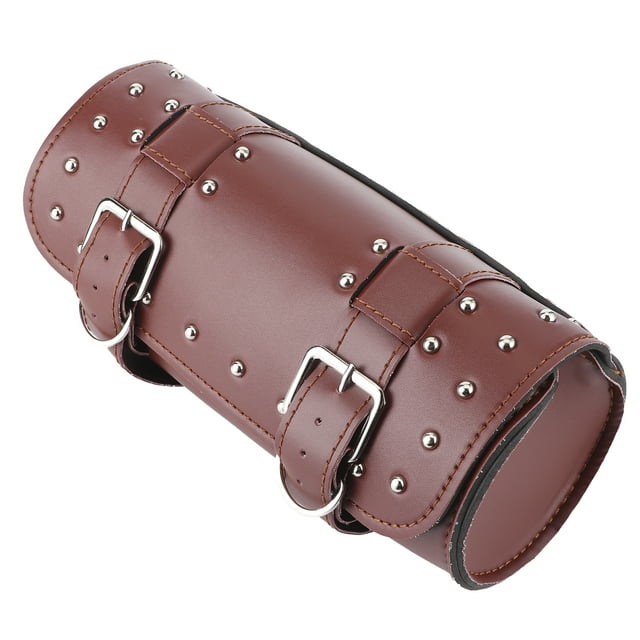 Motorcycle Handlebar Bag, Motorcycle Saddle Bag Motorcycle Tool Bag PU Leather With Leather Buckle Strap For Storage Tool Brown,Black