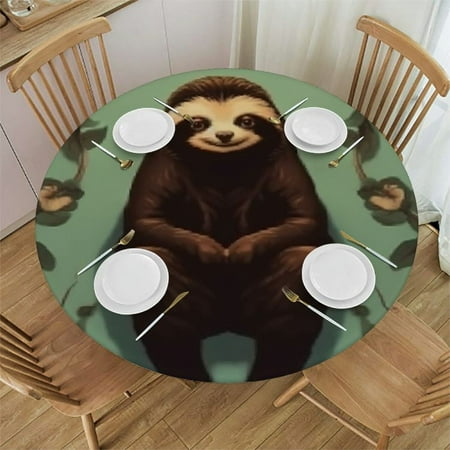 Cartoon Sloth Pattern Round decorative tablecloth can be washed and reused for round table dining table coffee table