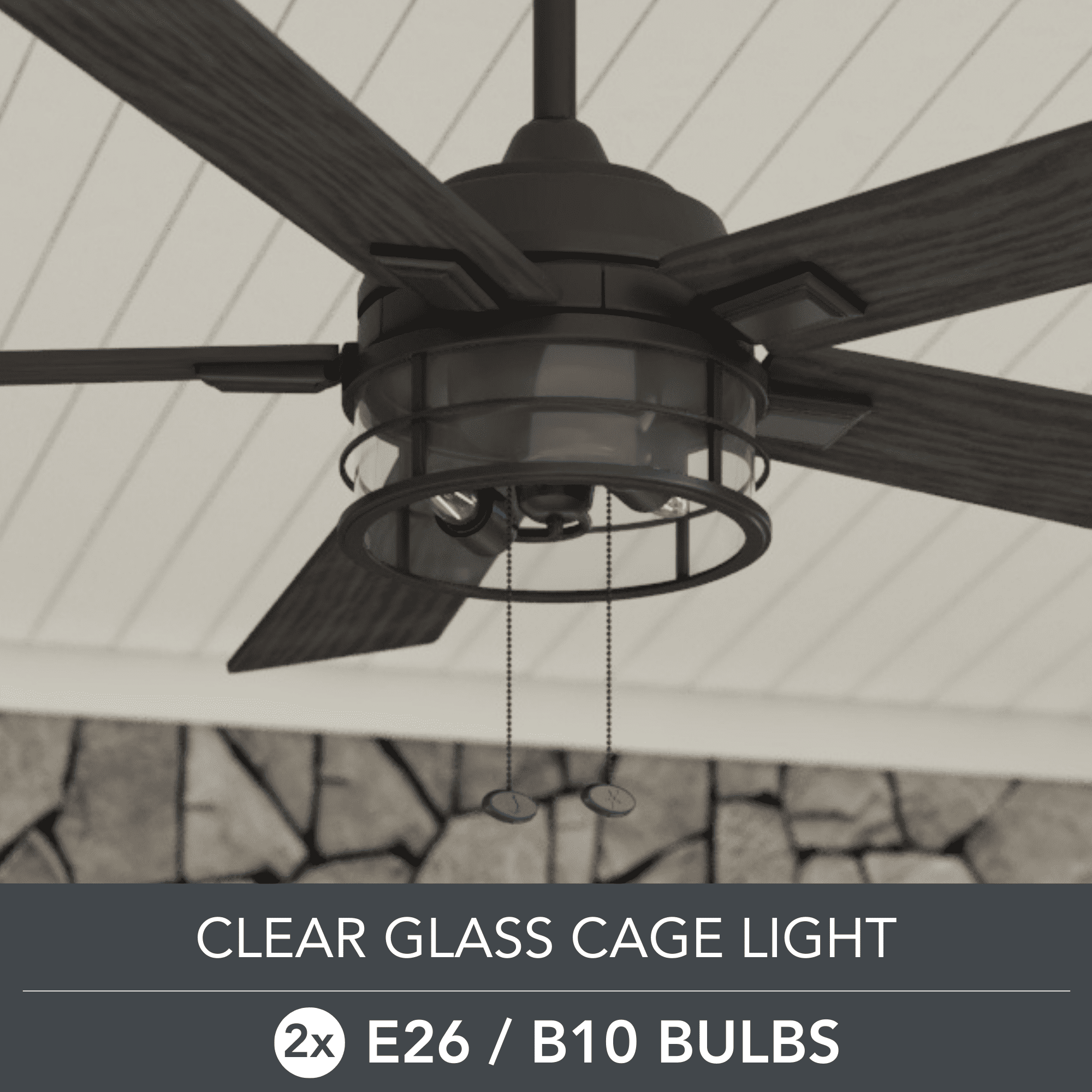 Better Homes & Gardens 52" Black Industrial Indoor/Outdoor Ceiling Fan with Light, Pull Chain Control & Reverse Airflow