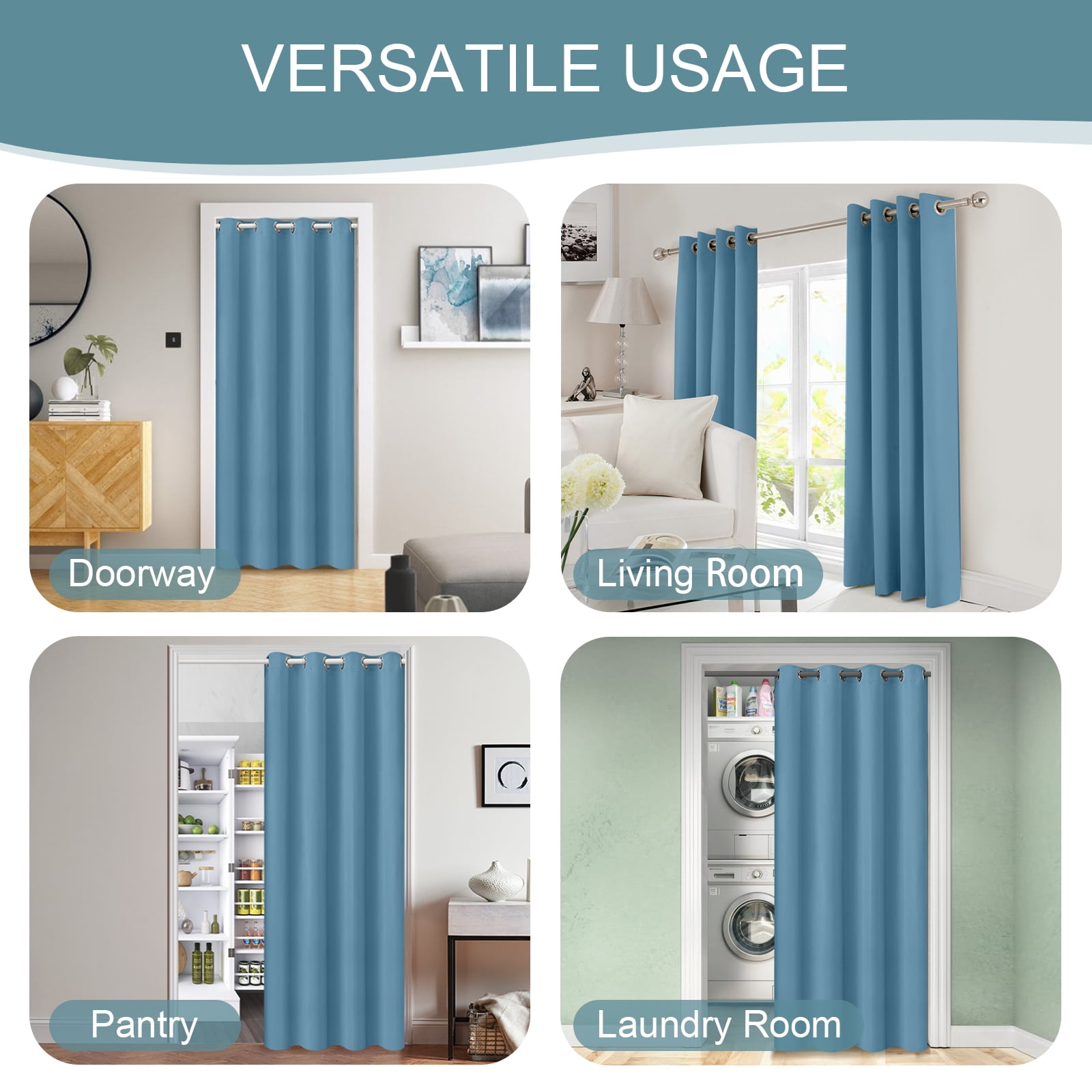 DONGPAI Blackout Curtains for Doorways and Closets, Privacy Door Curtain Room Divider Thermal Insulated Door Curtain, 1 Panel, 34" x 80", Blue