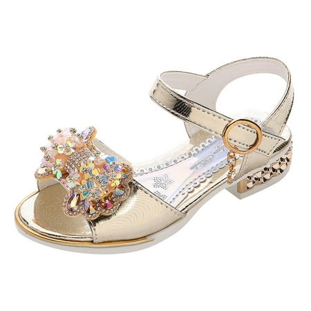 

Sopiago Girls Sandals Open Toe Cute Bow Dress Sandals Toddler Girl Flats Sparkly Summer Princess Shoes (Little Kid/Big Kid) Gold 10