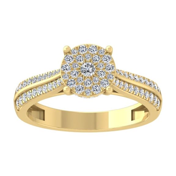 ARAIYA FINE JEWELRY 10k Yellow Gold Cluster Diamond Engagement Ring (1/2 cttw, I-J Color, I2-I3 Clarity) Size 10