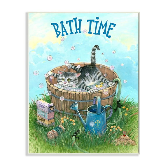 Stupell Industries Bath Time Funny Cat Cartoon Pet Design Wall Plaque by Gary Patterson