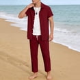 thumbnail image 2 of BLTIBY Mens Summer Set 2 Piece Beach Outfits Short Sleeve Button Down and Drawstring Pants Matching Vacation Sets with Pockets Red S, 2 of 6