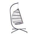 thumbnail image 3 of Royard Oaktree Hanging Egg Chair with Stand, Indoor Outdoor Wicker Swing Chair with Cushion Headrest, Patio Basket Hanging Egg Hammock Chair for Patio Bedroom Porch Garden, Dark Blue, 3 of 7