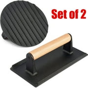 Burger Press 7.08" Round & 8.3X4.3Rectangle Heavy-Duty Cast Iron Smash Meat Steak With Wood Handle for Blackstone Camp chef Pitboss Weber Treager Griddle Grills (Round & Rectangle)