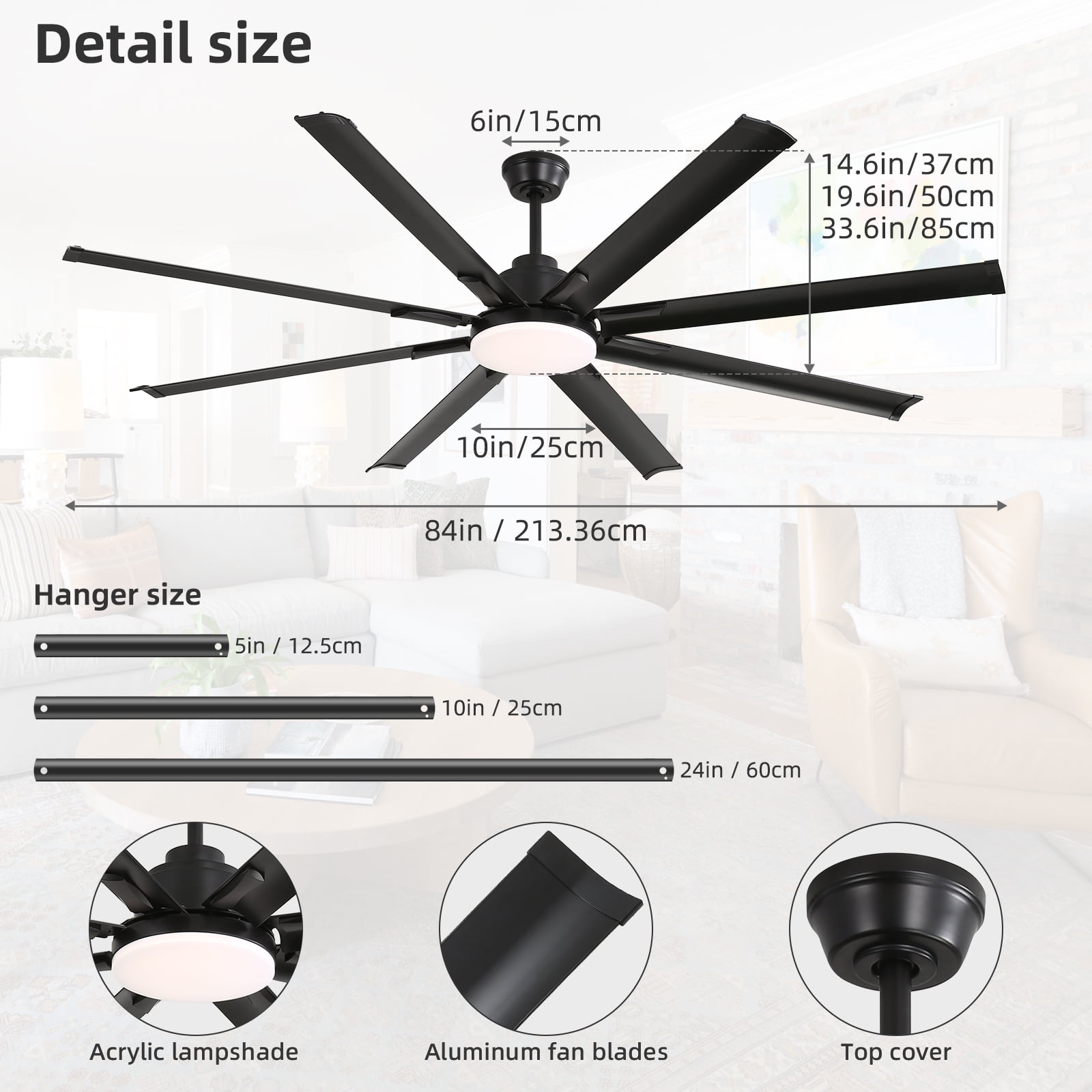 Sofucor Smart Large Fan 84-Inch Ceiling Fan with LED Light Kit and Remote Control, Contemporary, Indoor/Outdoor