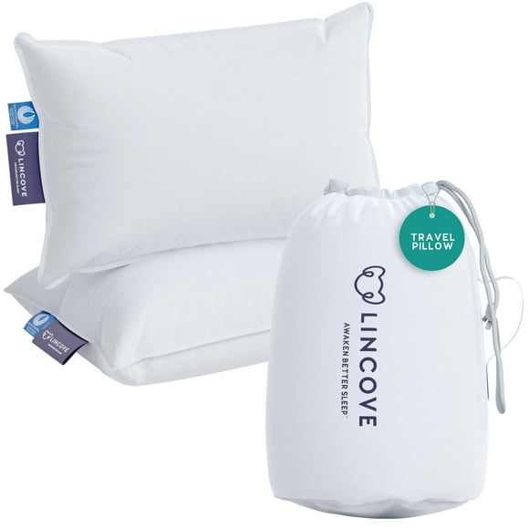 Lincove Canadian Down Feather Travel Pillow Pack of 2 - Luxury Pillows to Support Head, Neck, While Sleeping on Airplanes, Cars, Hotels & Home - Comfortab