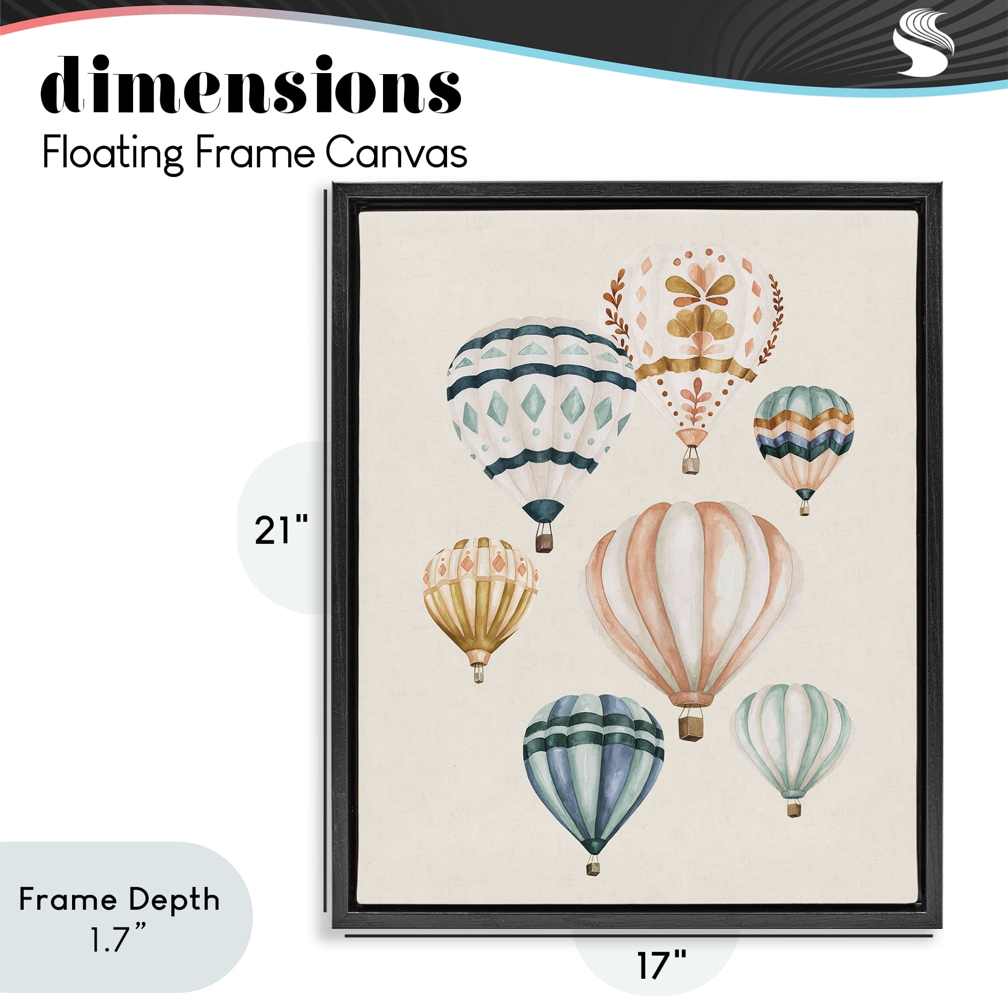 Stupell Industries Wanderlust Hot Air Balloons Black Framed Floater Canvas Wall Art, design by Bethany Sandoval