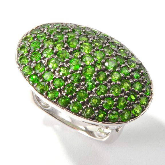 Sterling Silver 3.08ctw Chrome Diopside Cluster Ring, Size 7