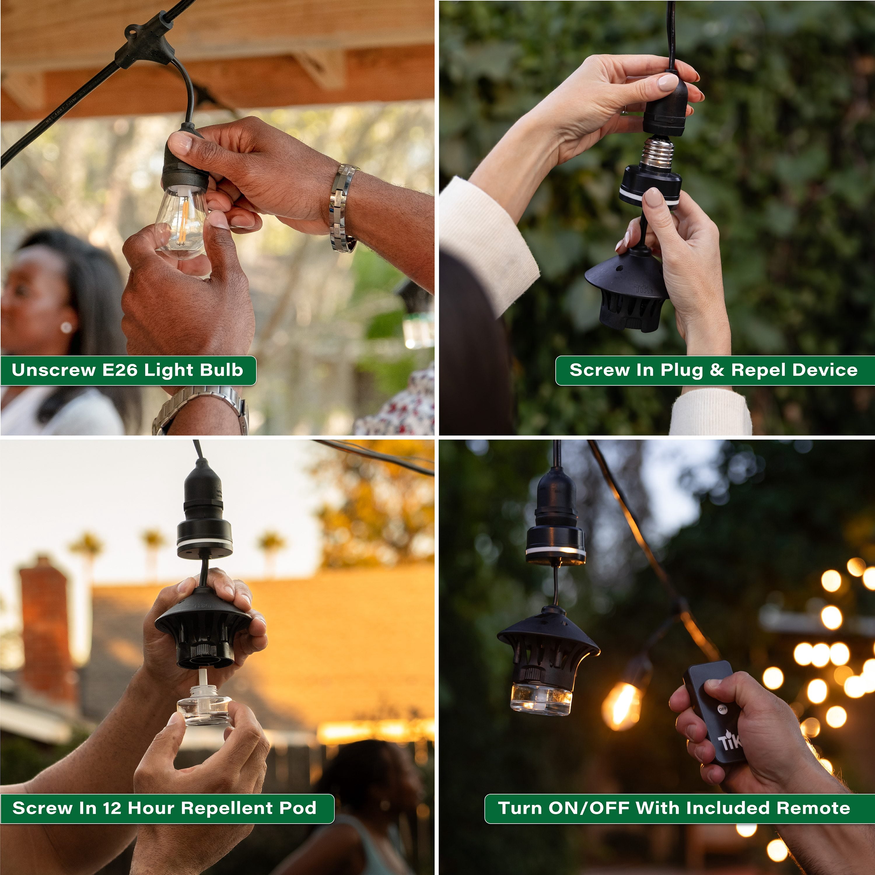TIKI BiteFighter Plug & Repel Mosquito Repellent for Outdoor String Lights with 12-Hour Repellent Pod Included, Odor-Free, Easy Install, 110 sq. ft. Coverage