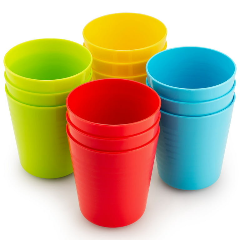 Kids Cups - Set of 12 Kids Plastic Cups - 8 oz Kids Drinking Cups -Plastic  Cups Reusable - Dishwasher Safe - BPA-Free Cups for Kids &Toddlers Bright