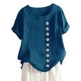 thumbnail image 1 of Electronicheart Blouse en Lin Manches Courtes Ample Col Rond Femme Été Haut Bleu 3TG, 1 of 4